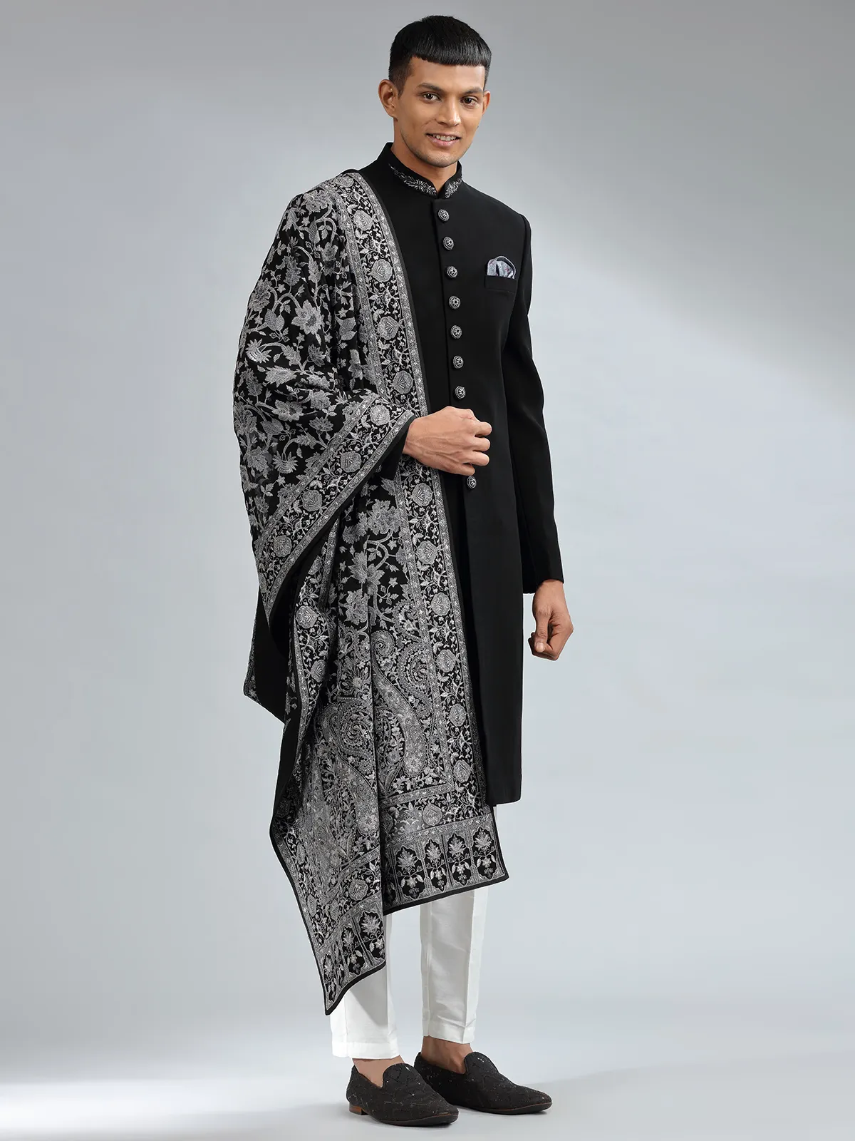 Classic black terry rayon sherwani