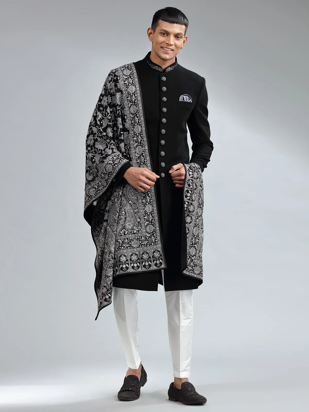 Classic black terry rayon sherwani