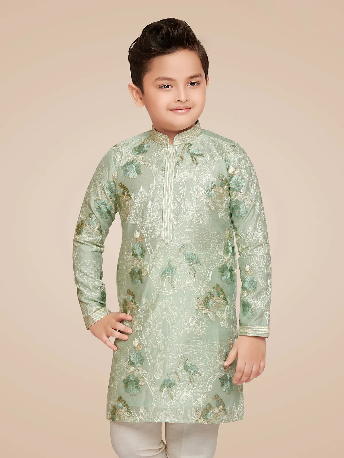 Classic light green silk embroidery kurta suit