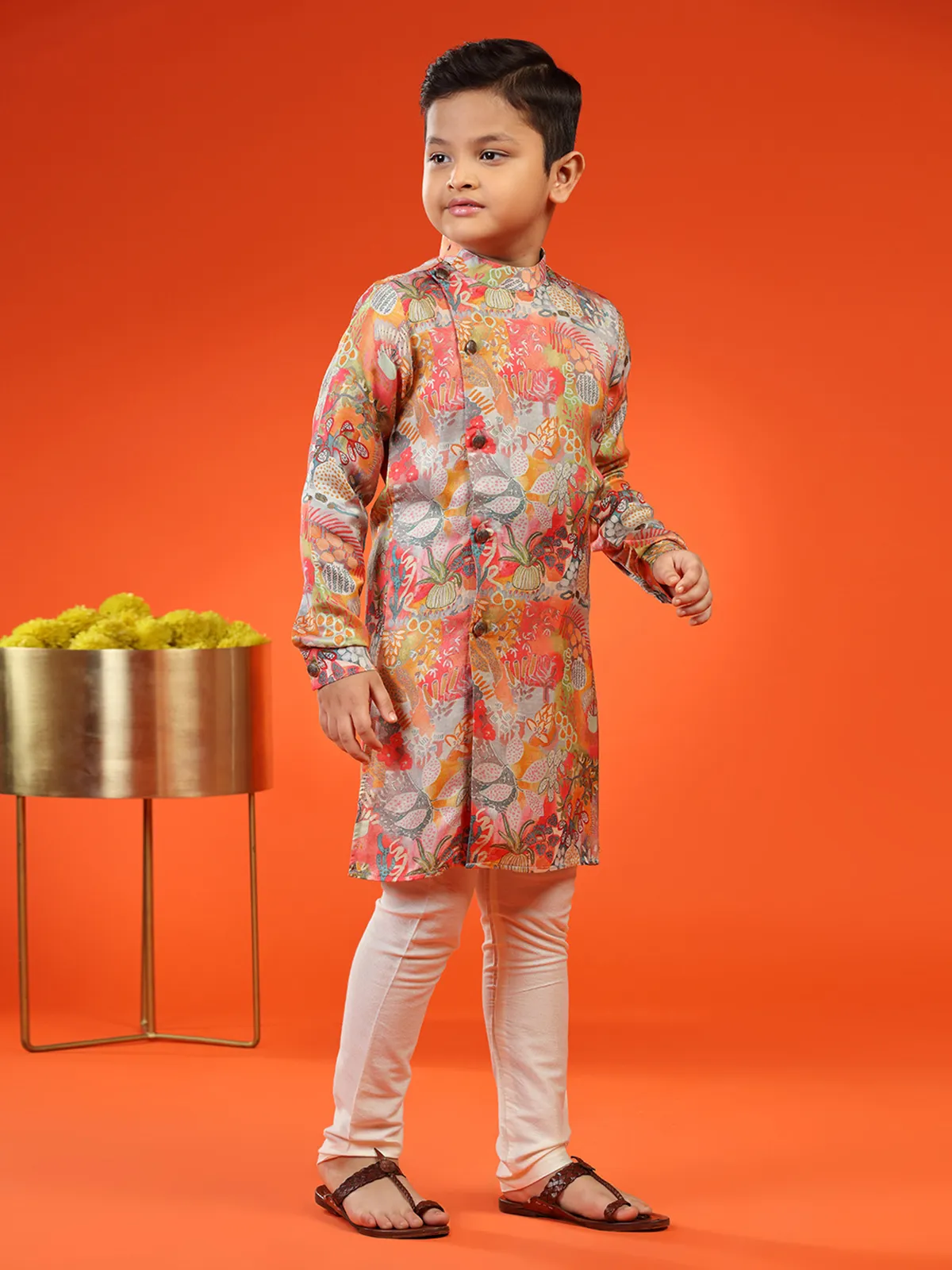 Classic multi color silk printed kurta suit