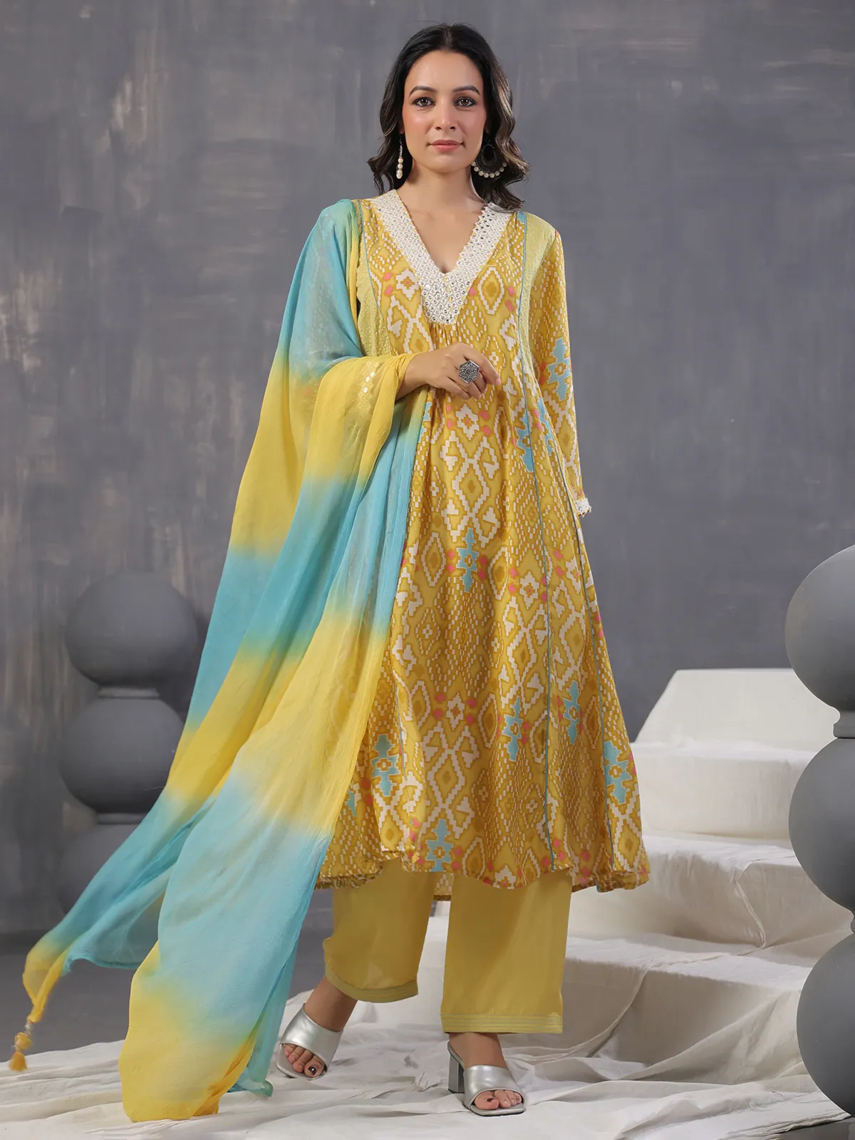 Classic mustard yellow cotton kurti set