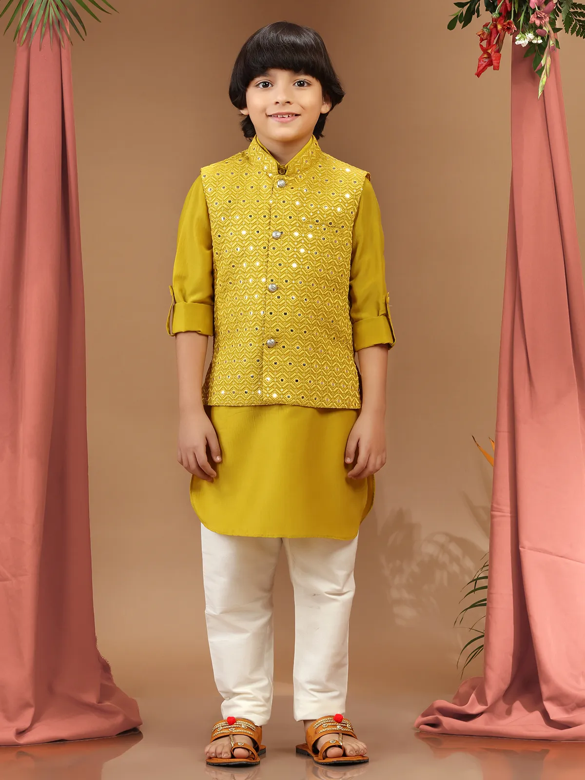 Classic mustard yellow waistcoat set in silk