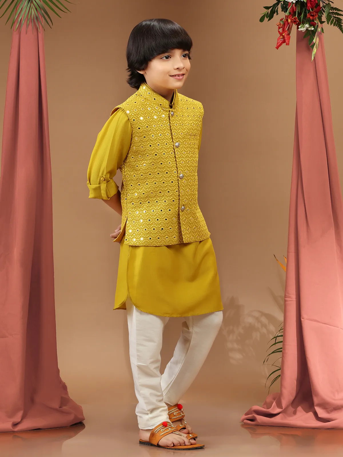 Classic mustard yellow waistcoat set in silk