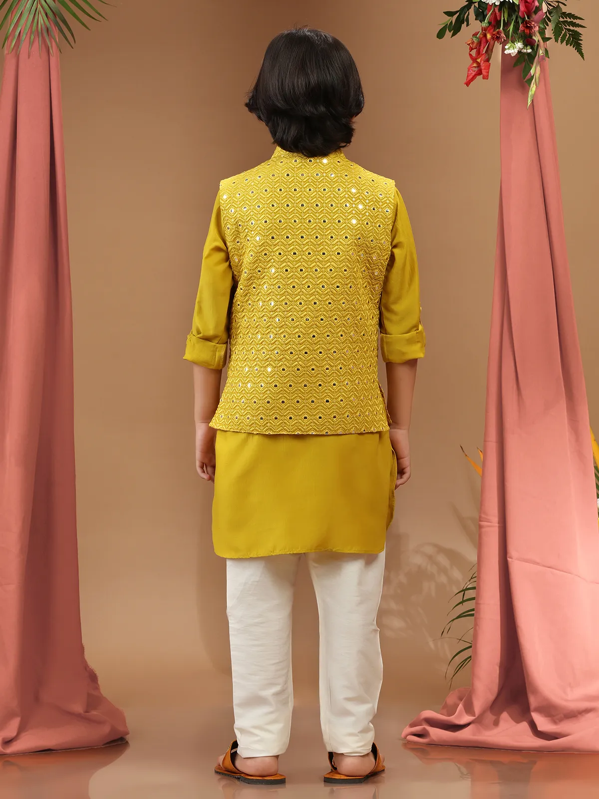Classic mustard yellow waistcoat set in silk