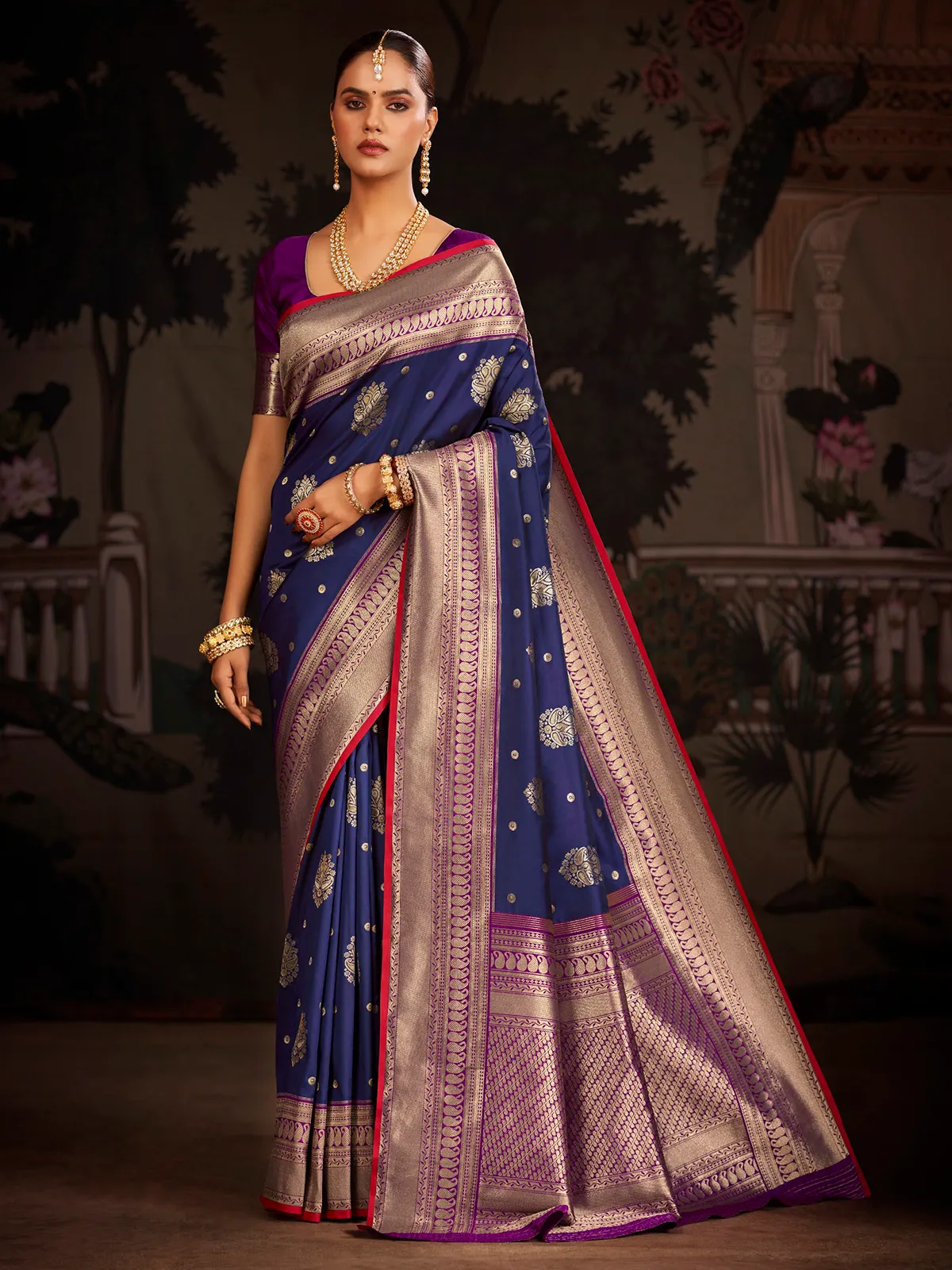 Classic navy banarasi silk saree