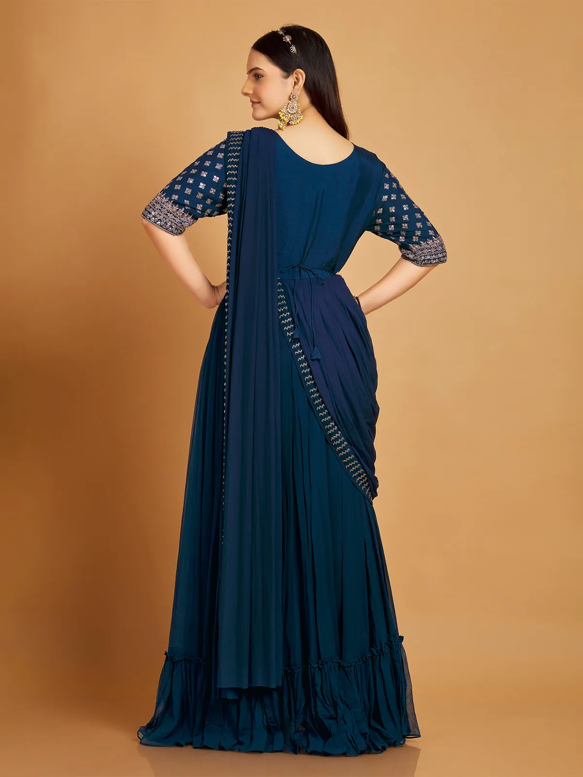 Classic navy designer floor length suit