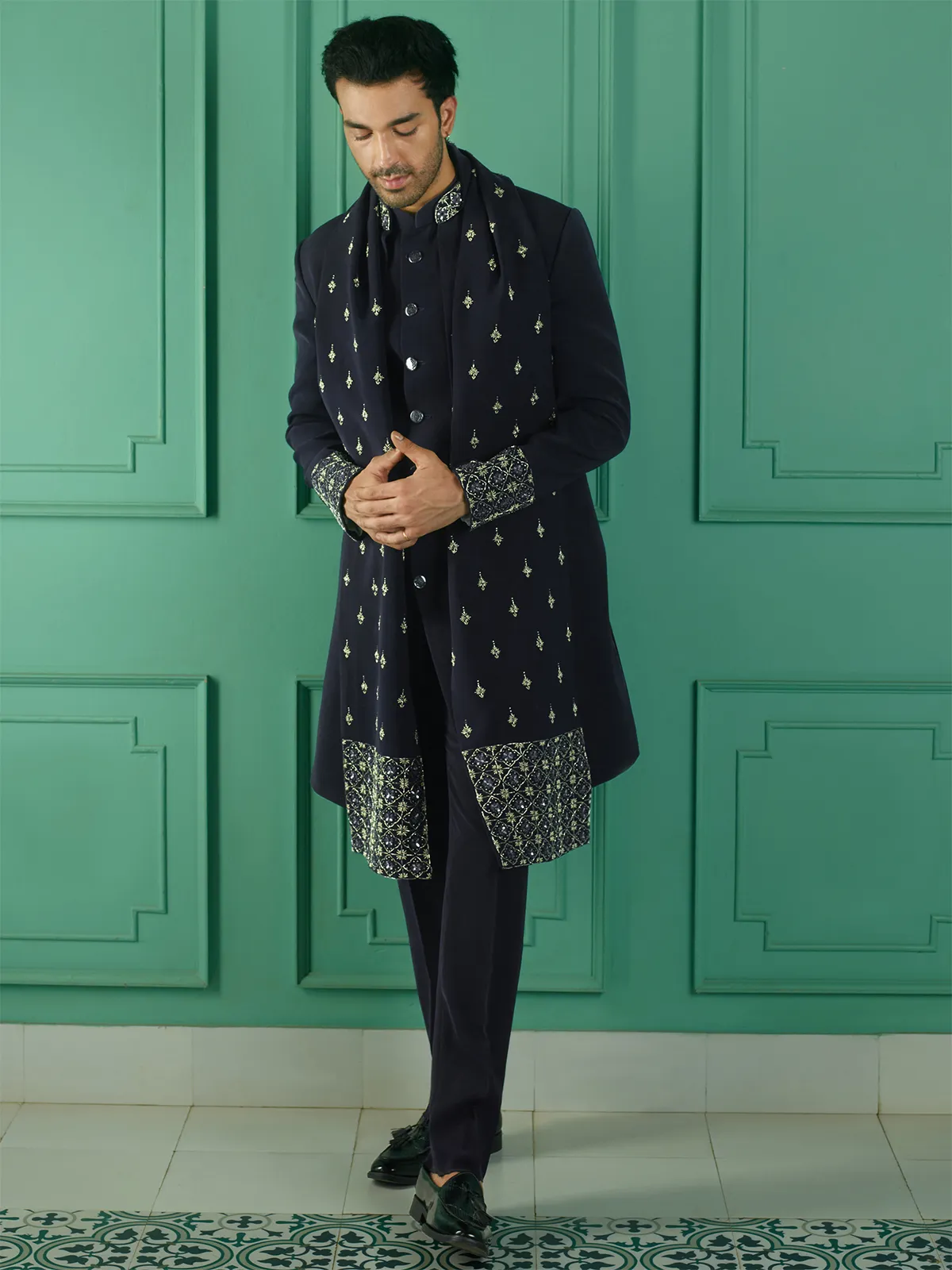 Classic navy terry rayon indowestern