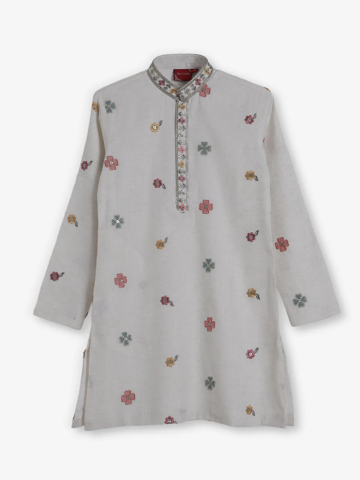 Classic off white embroidered cotton silk kurta suit
