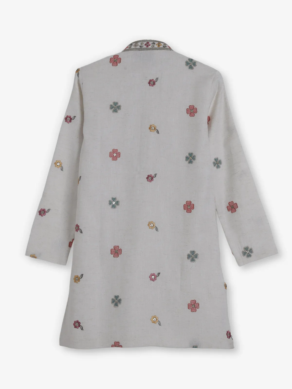 Classic off white embroidered cotton silk kurta suit