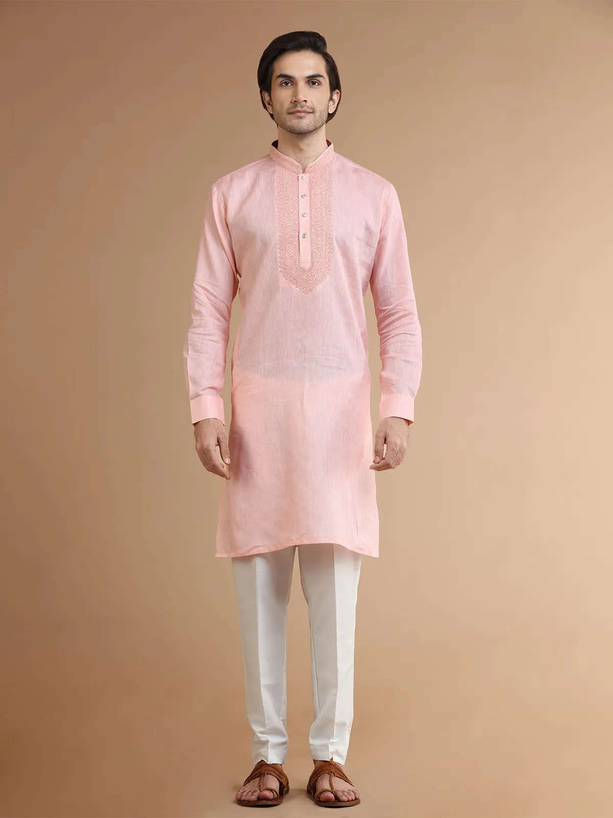 Classic peach linen kurta suit