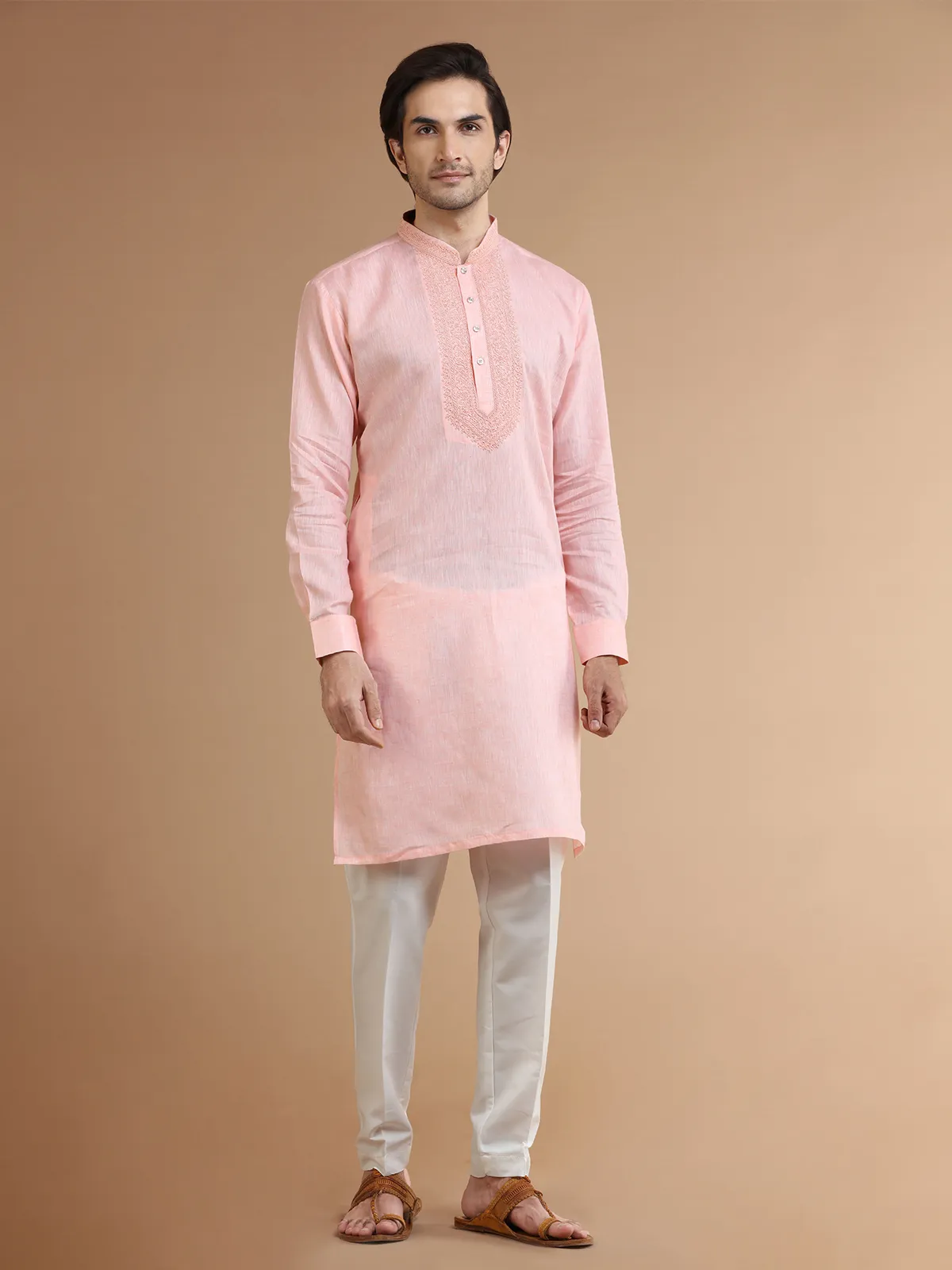 Classic peach linen kurta suit