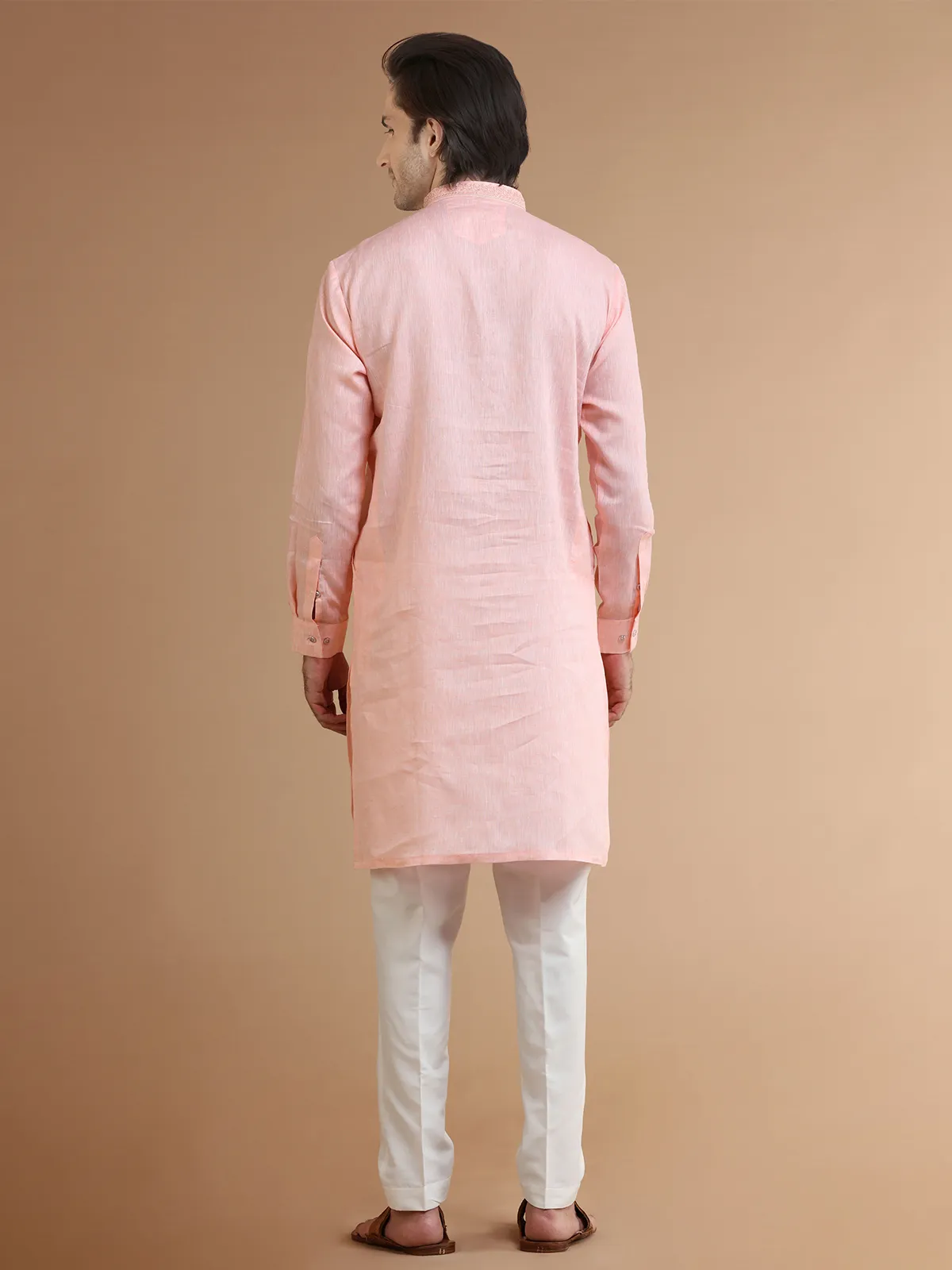 Classic peach linen kurta suit