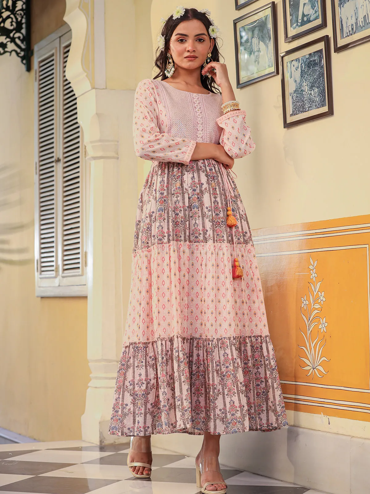 Classic pink cotton printed kurti