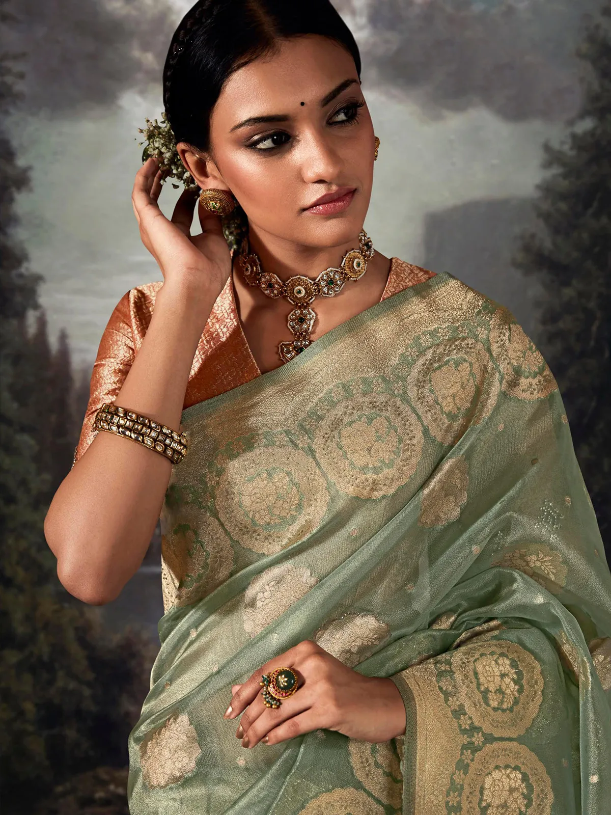 Classic pista green organza saree