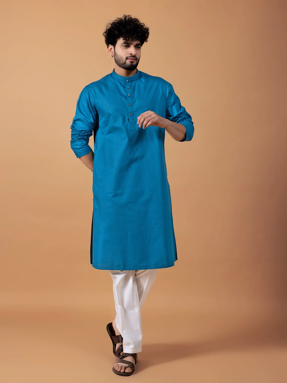 Classic rama blue cotton kurta suit