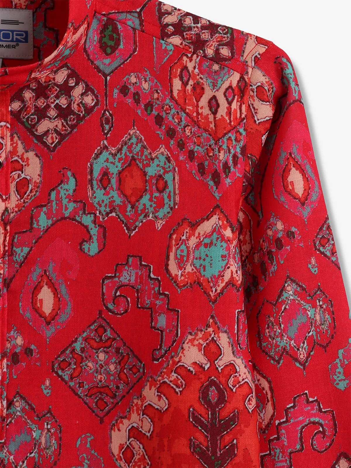 Classic red printed cotton kurta