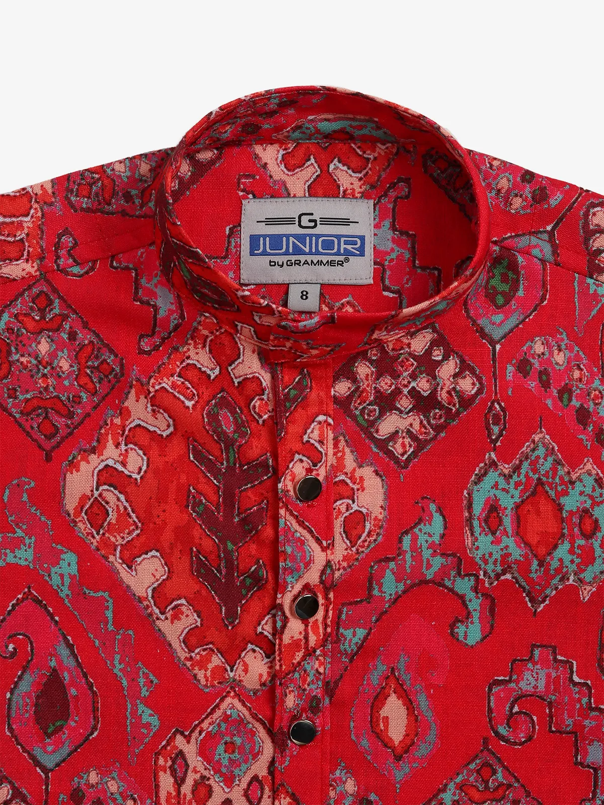 Classic red printed cotton kurta