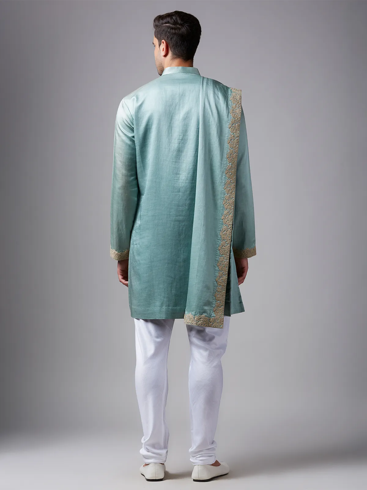 Classic sea green silk kurta suit
