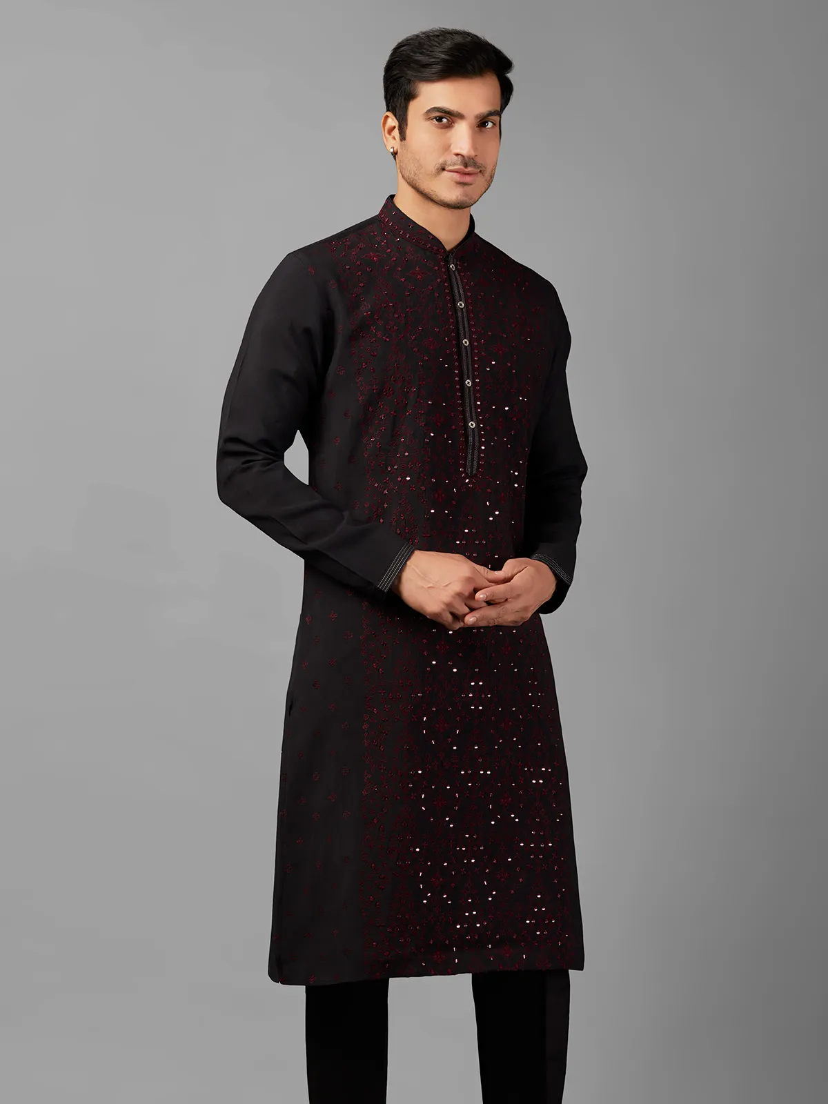 Classic silk black  Men Kurta pajama