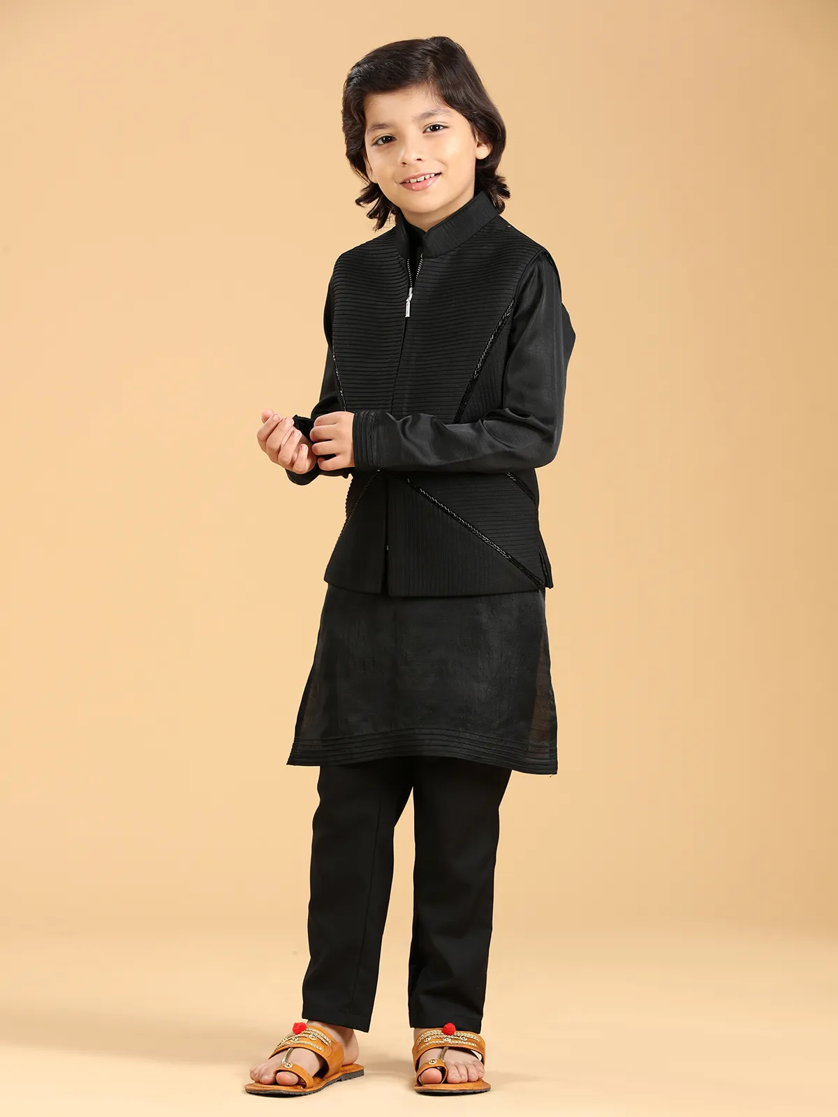 Classic silk black waistcoat set