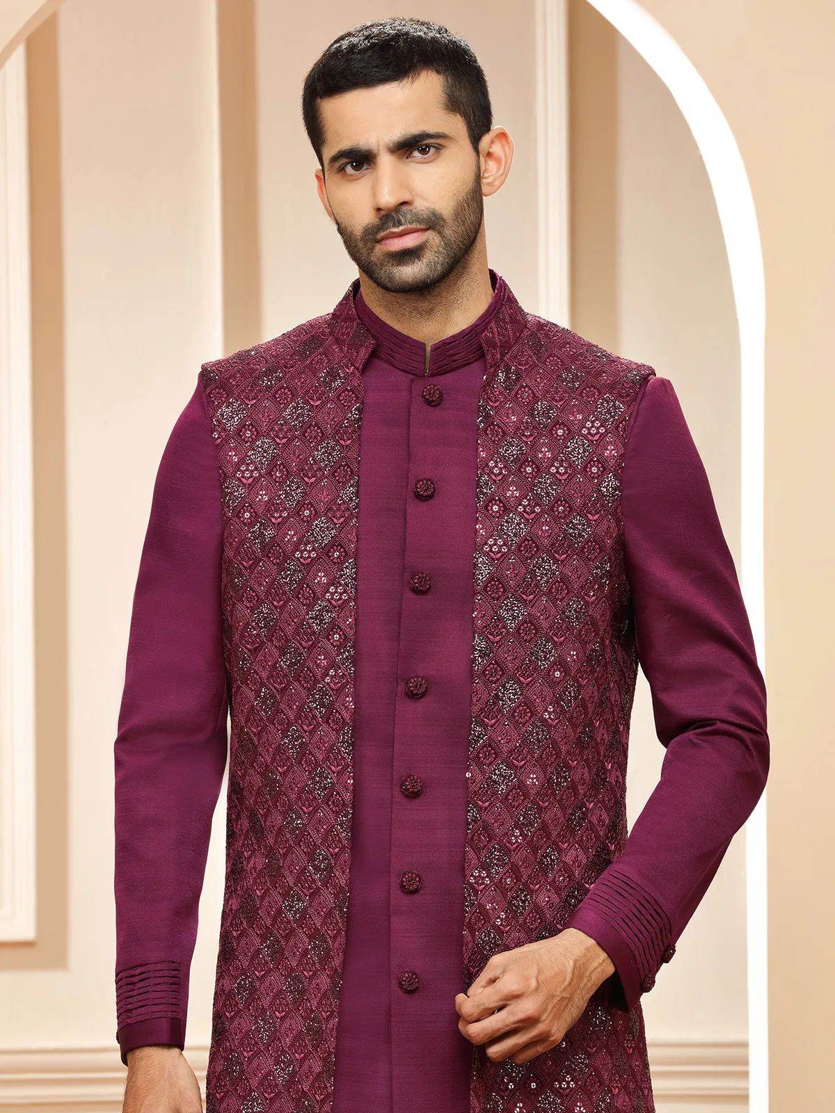 Classic silk purple indowestern