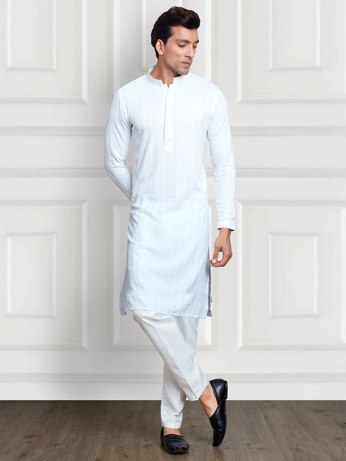 Classic white kurta suit for festive
