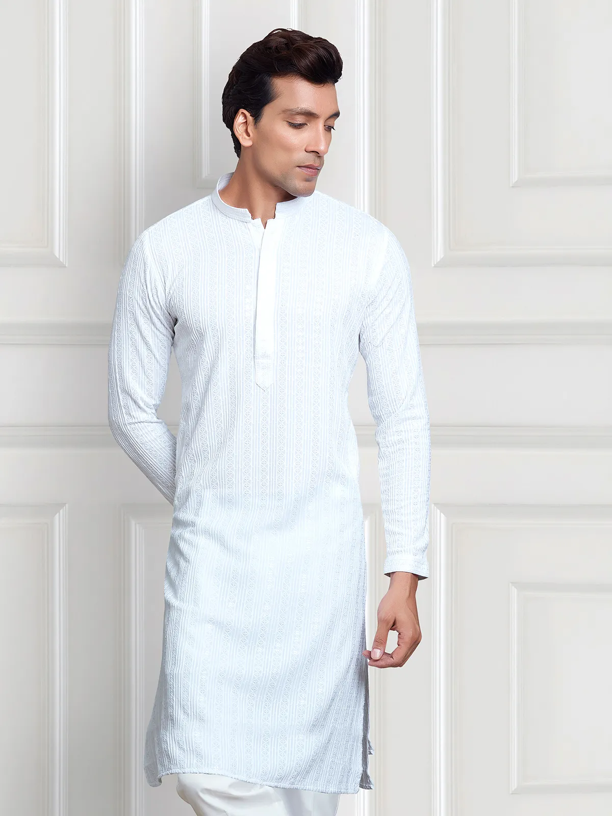 Classic white kurta suit for festive