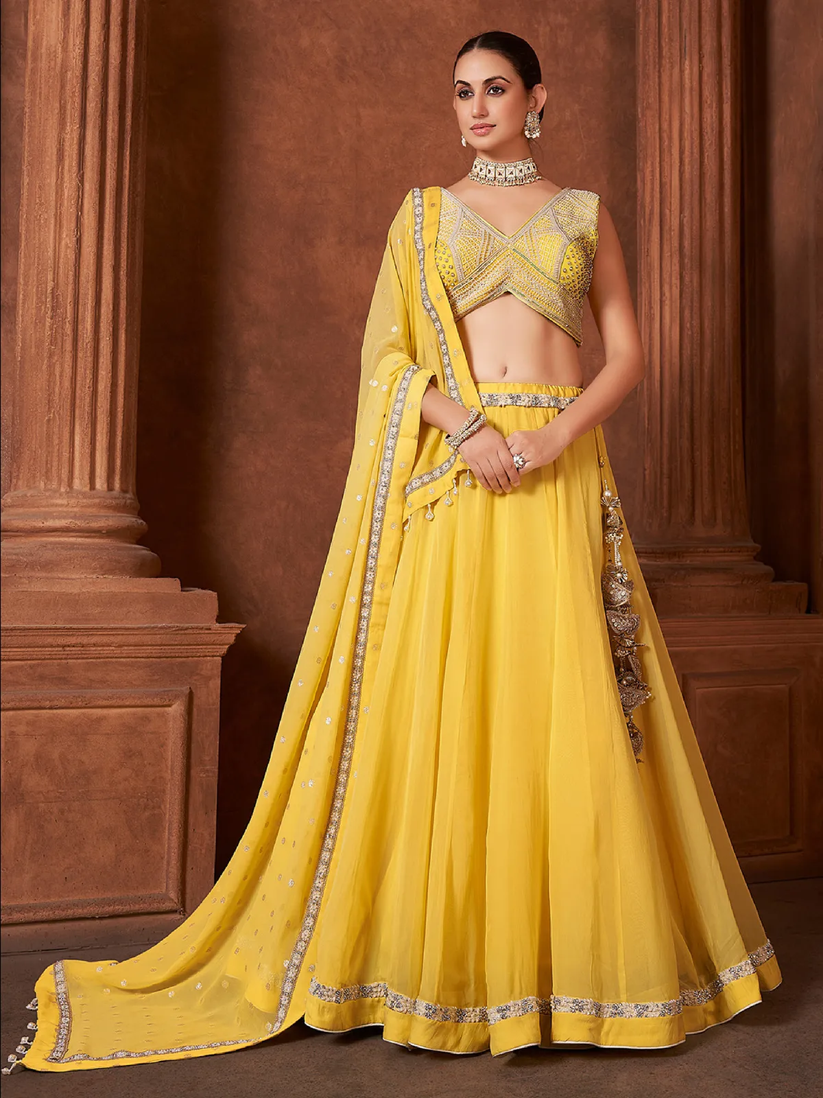 Classic yellow georgette lehenga choli