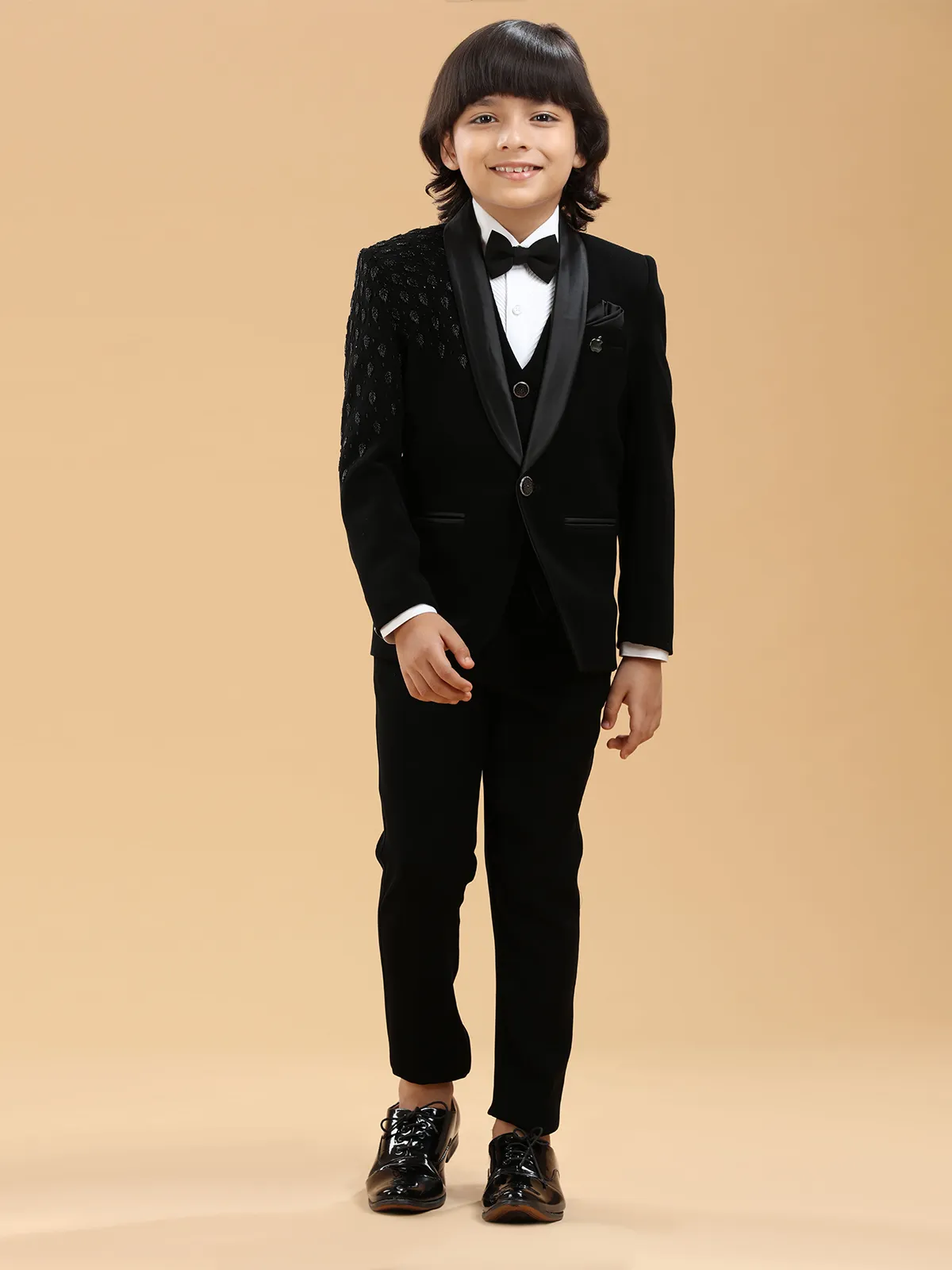 Classy black boys coat suit in terry rayon