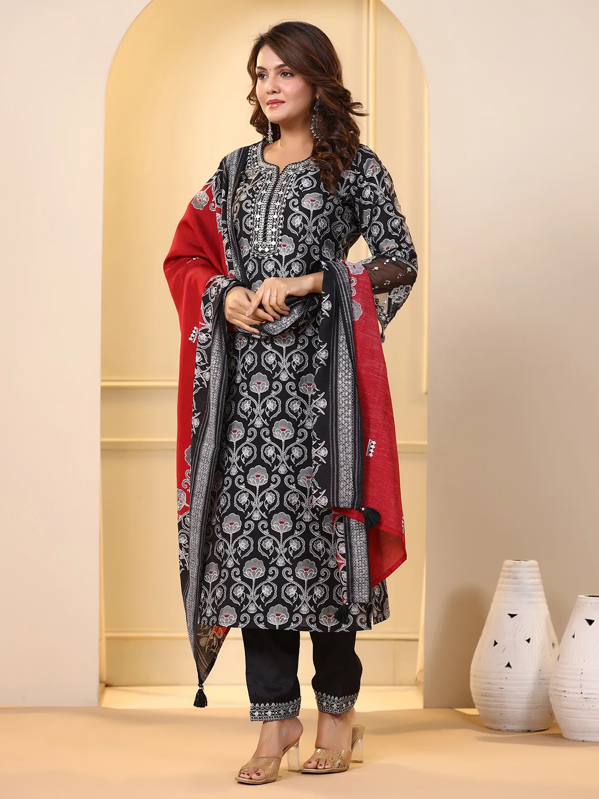 Classy black cotton printed kurti set