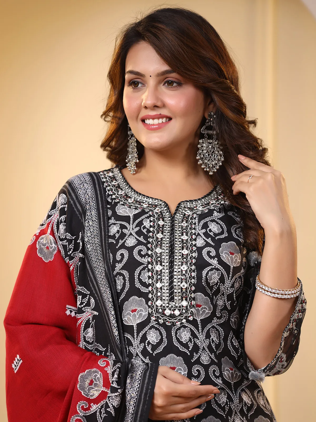 Classy black cotton printed kurti set