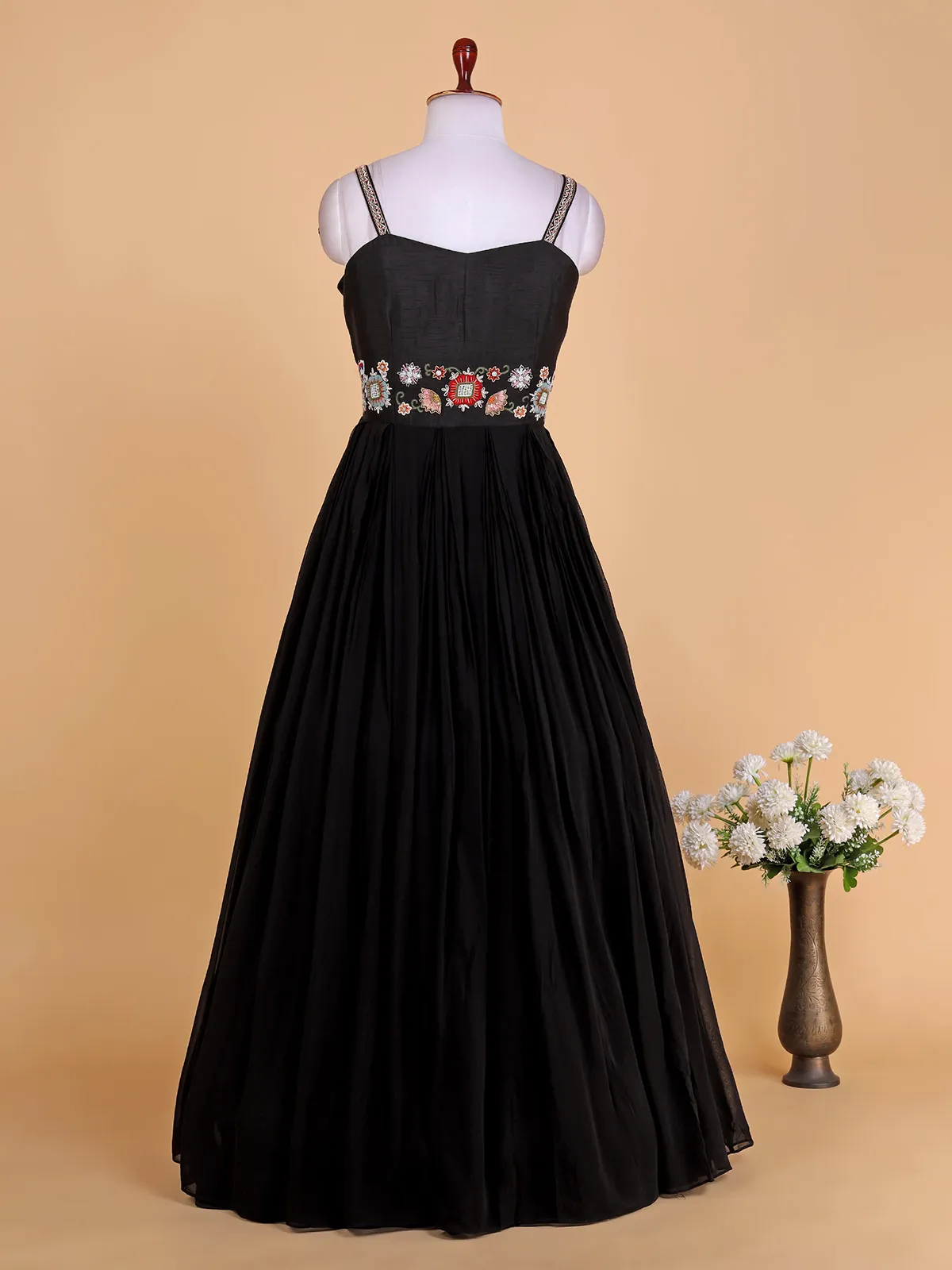 Classy black georgette floor length suit