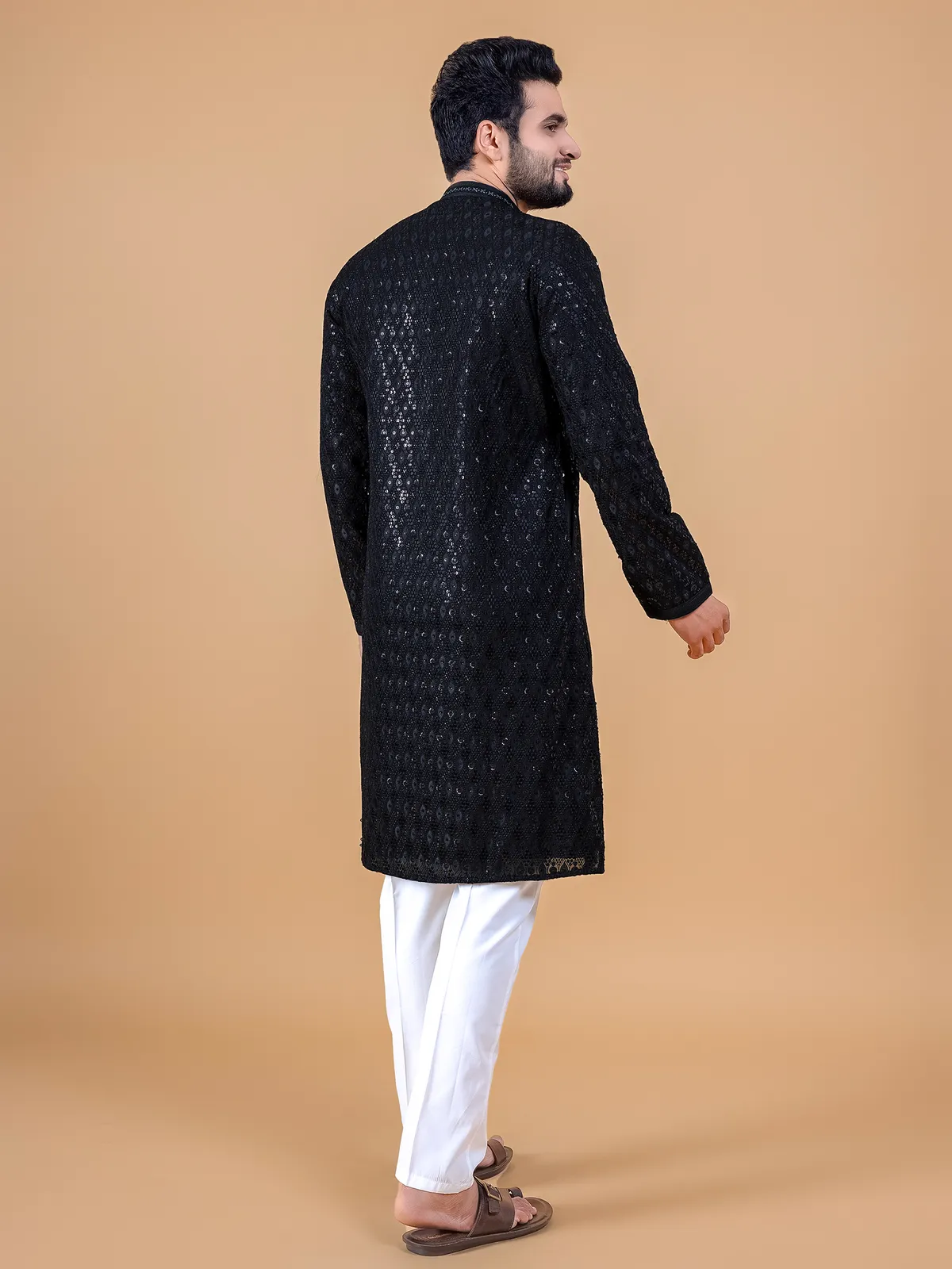 Classy black georgette  Men Kurta pajama