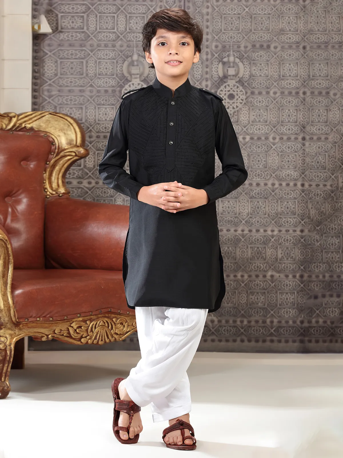 Classy cotton black pathani suit