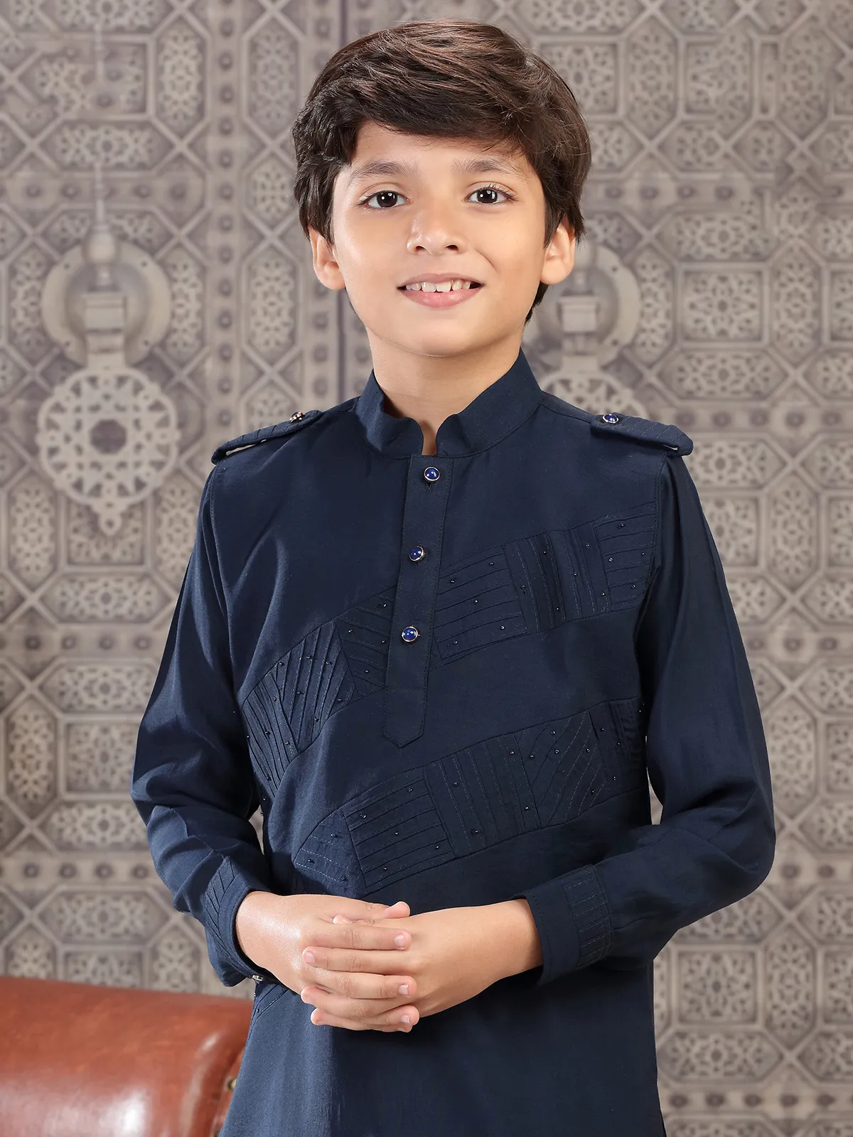 Classy cotton navy pathani suit