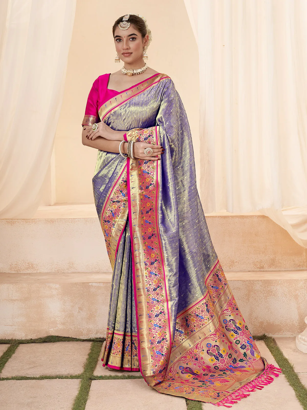 Classy dark purple printed saree