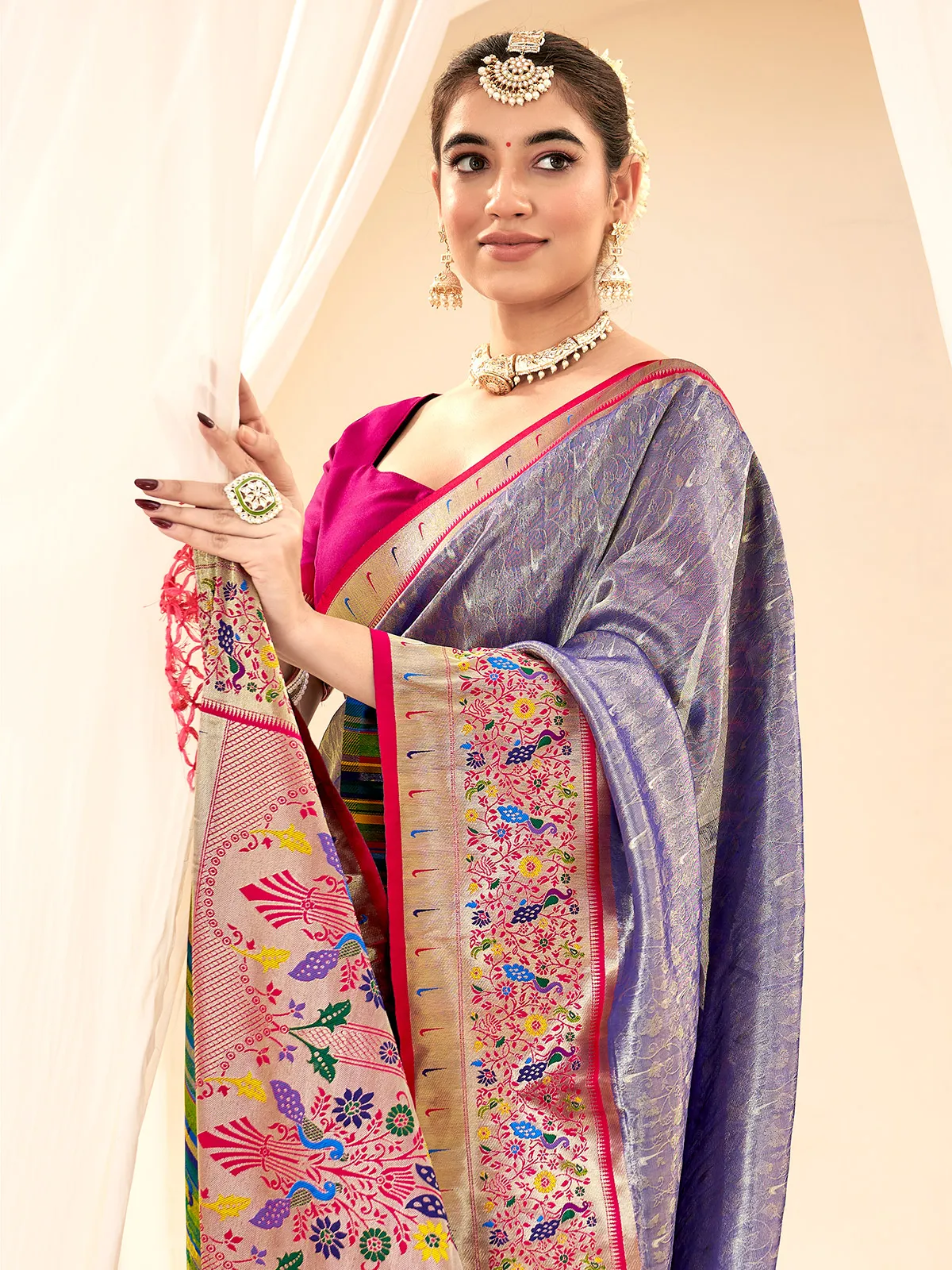 Classy dark purple printed saree