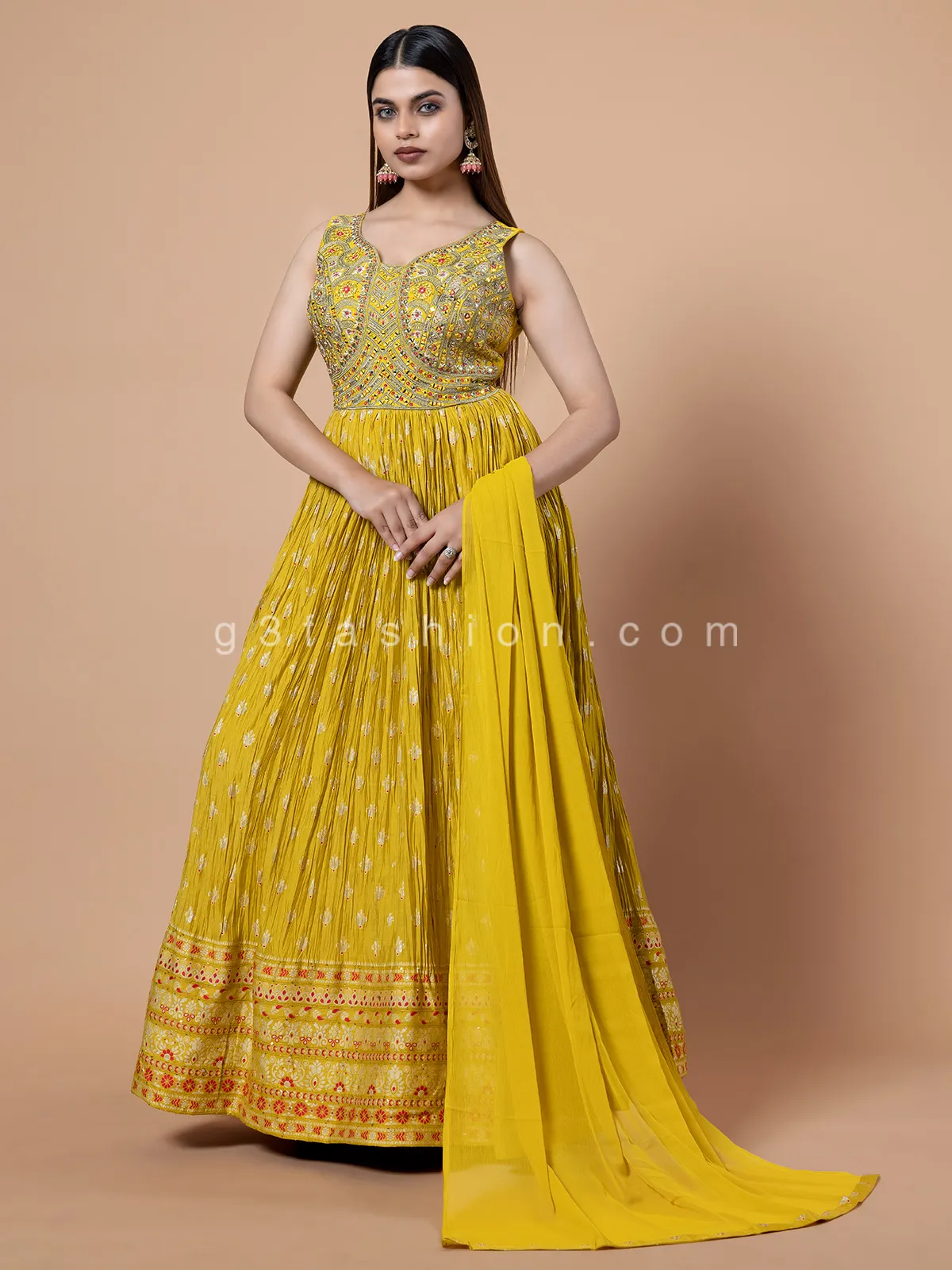 Classy georgette yellow anarkali suit