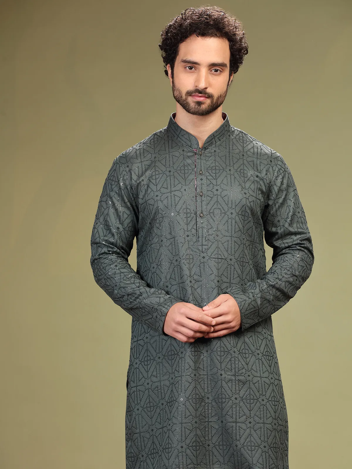 Classy grey georgette kurta suit