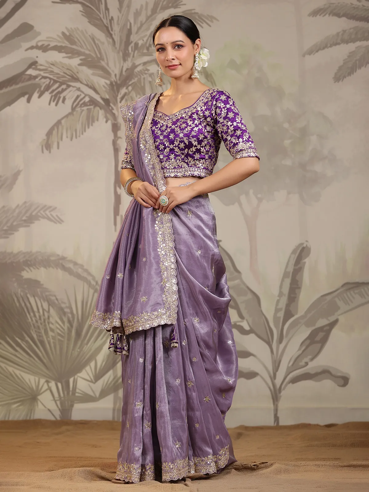 Classy lavender silk saree