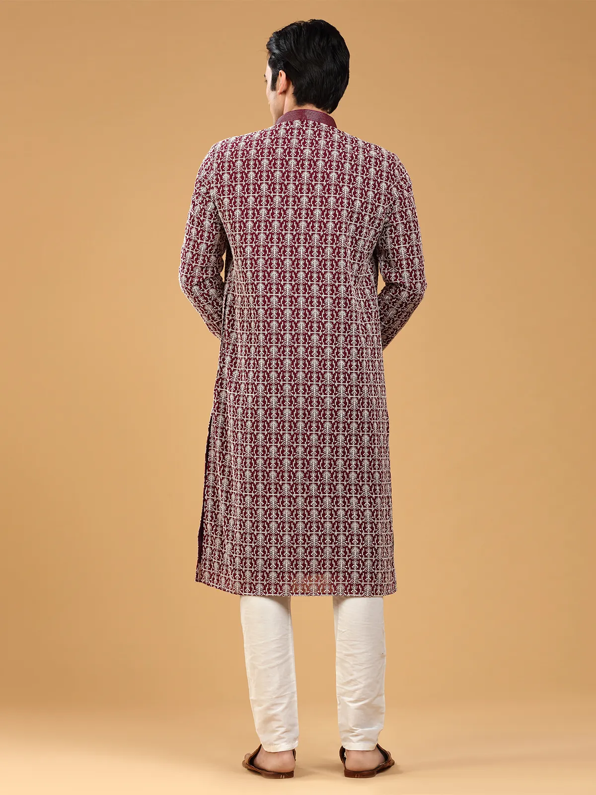 Classy maroon georgette  Men Kurta pajama