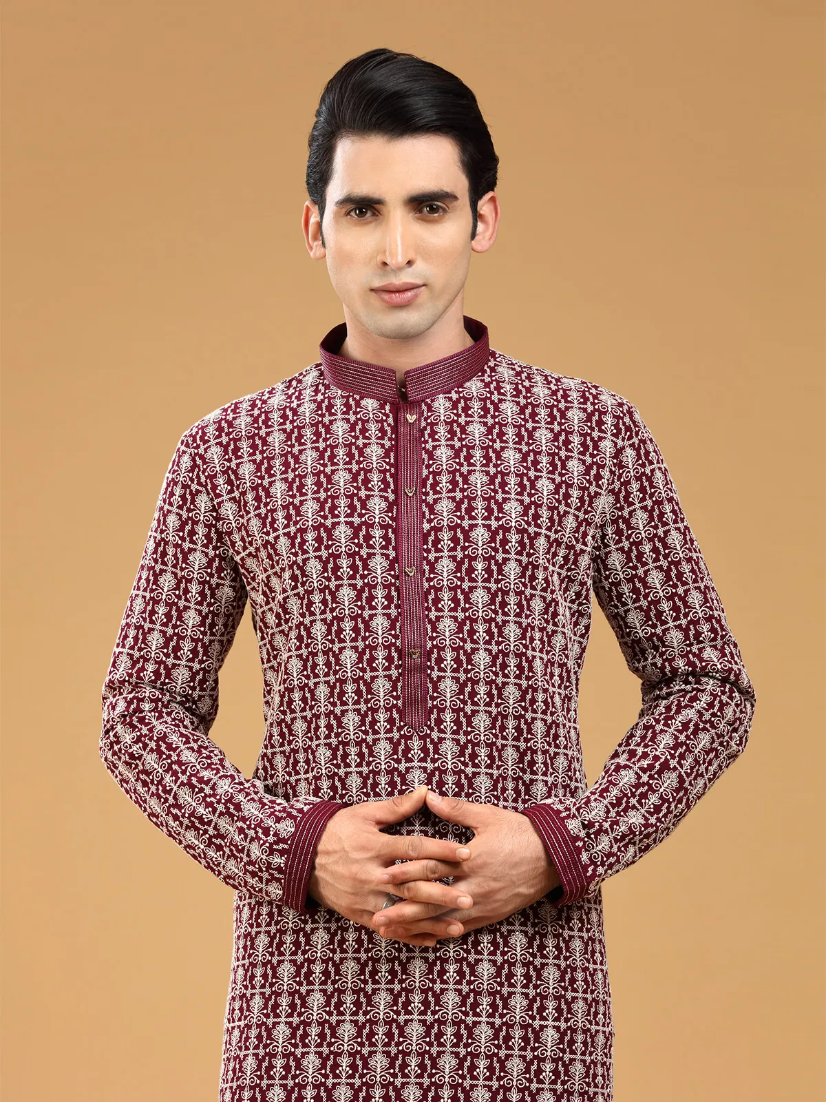 Classy maroon georgette  Men Kurta pajama