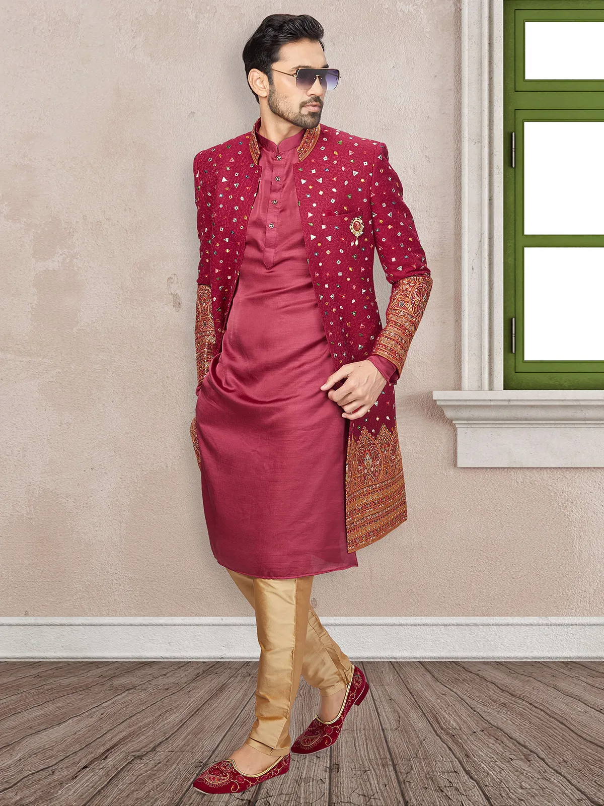 Classy maroon silk indo western