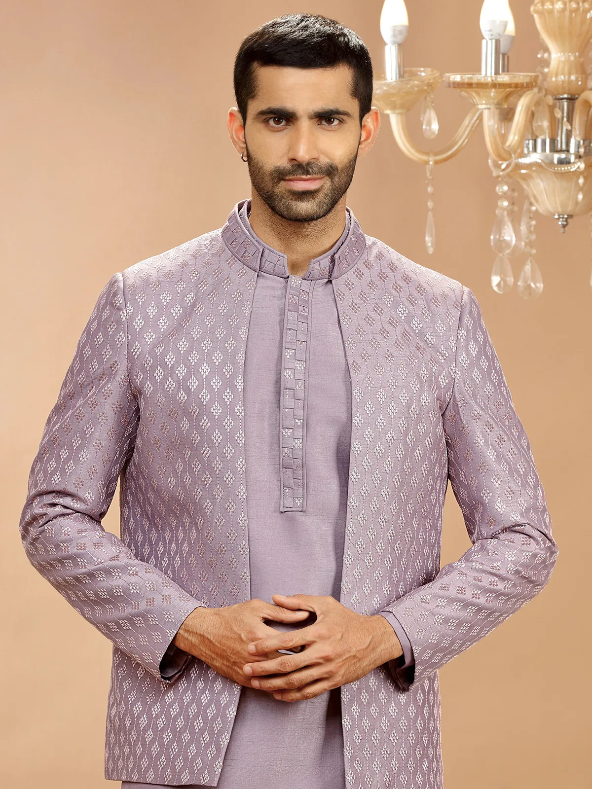 Classy mauve purple raw silk indowestern