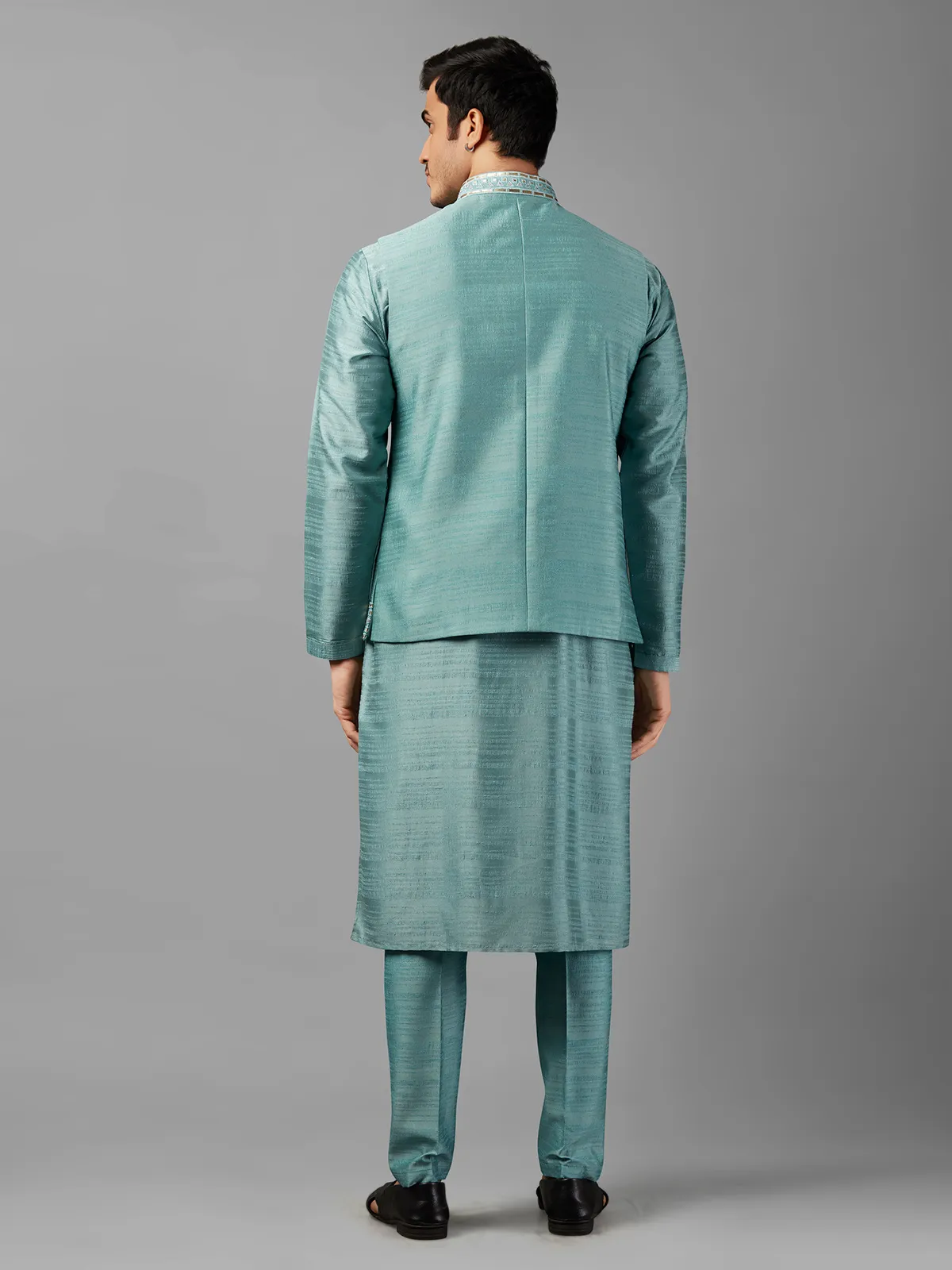 Classy mint green silk waistcoat set