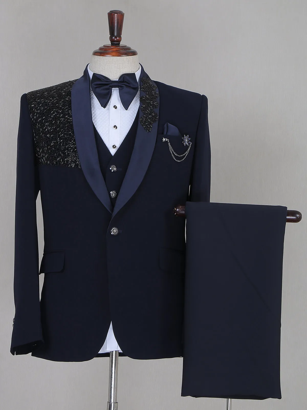 Classy navy terry rayon coat suit for reception