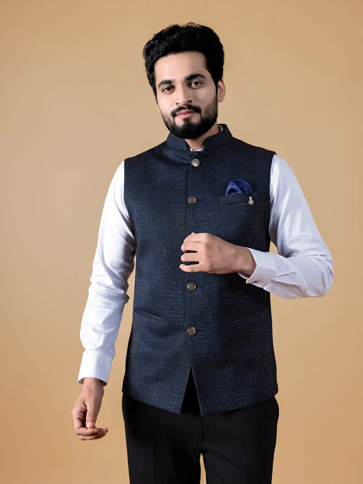 Classy navy texture waistcoat