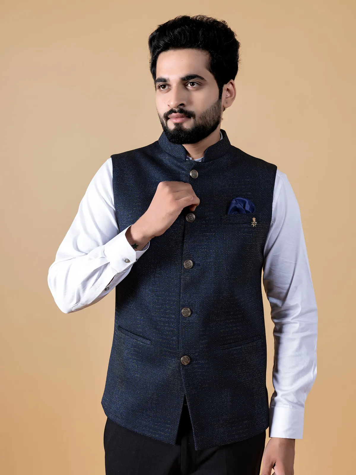 Classy navy texture waistcoat