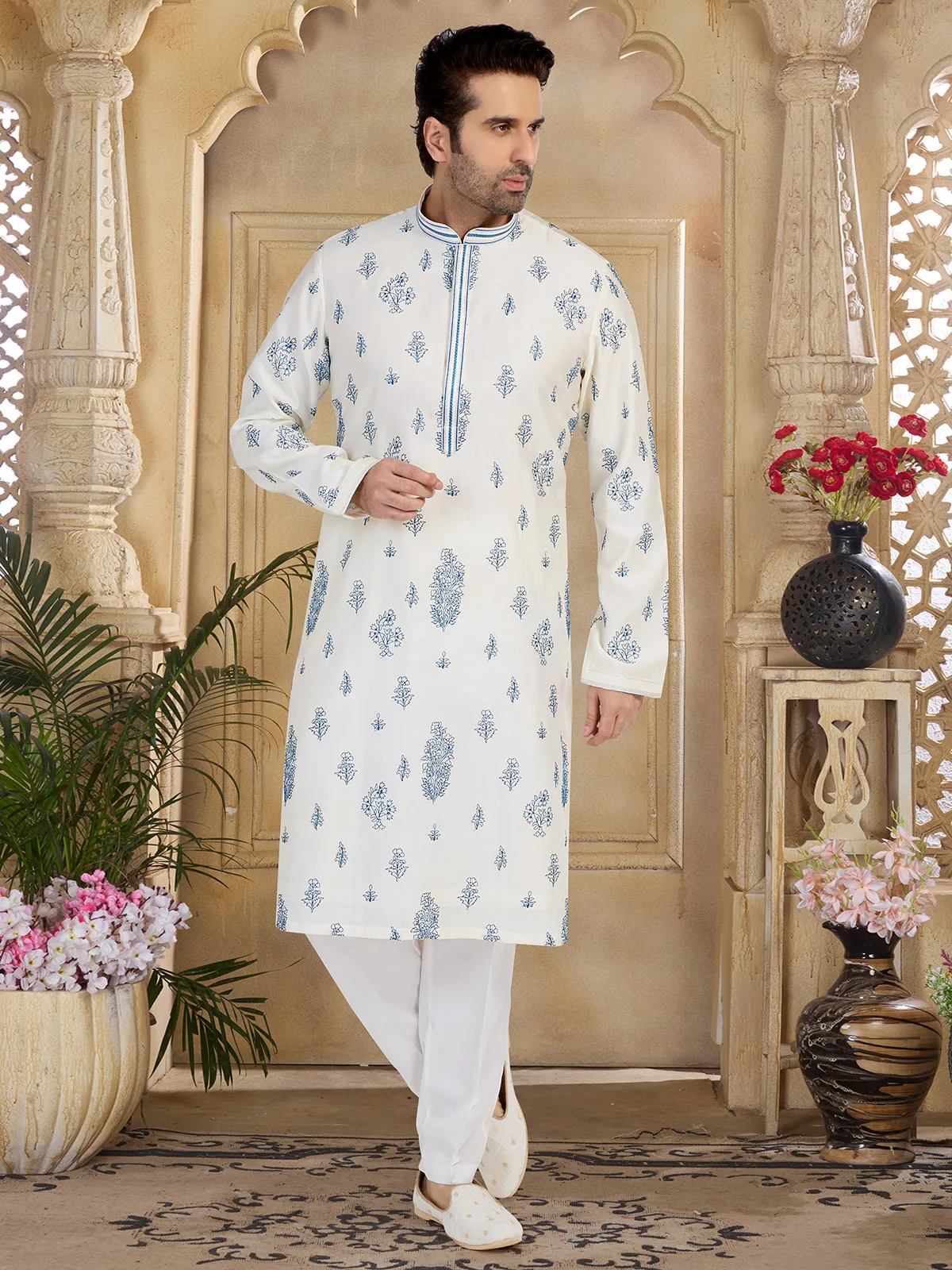 Classy off-white cotton  Men Kurta pajama