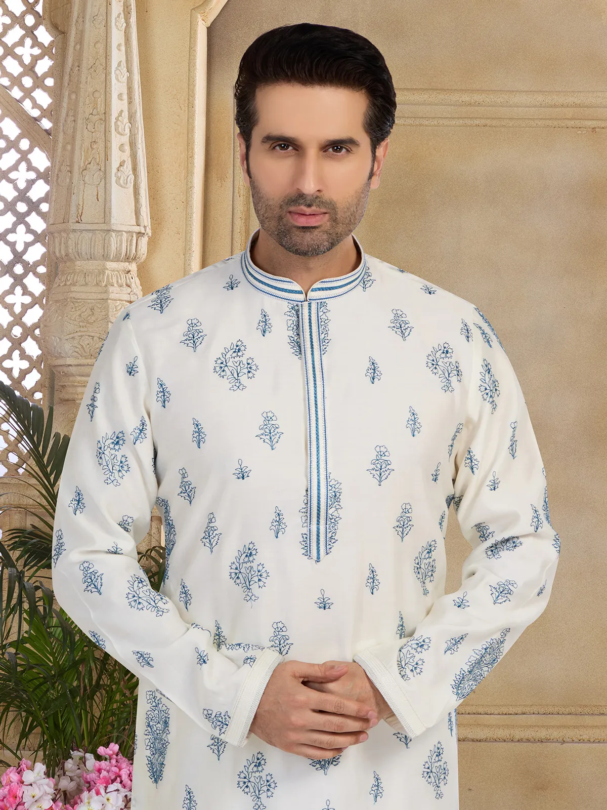 Classy off-white cotton  Men Kurta pajama